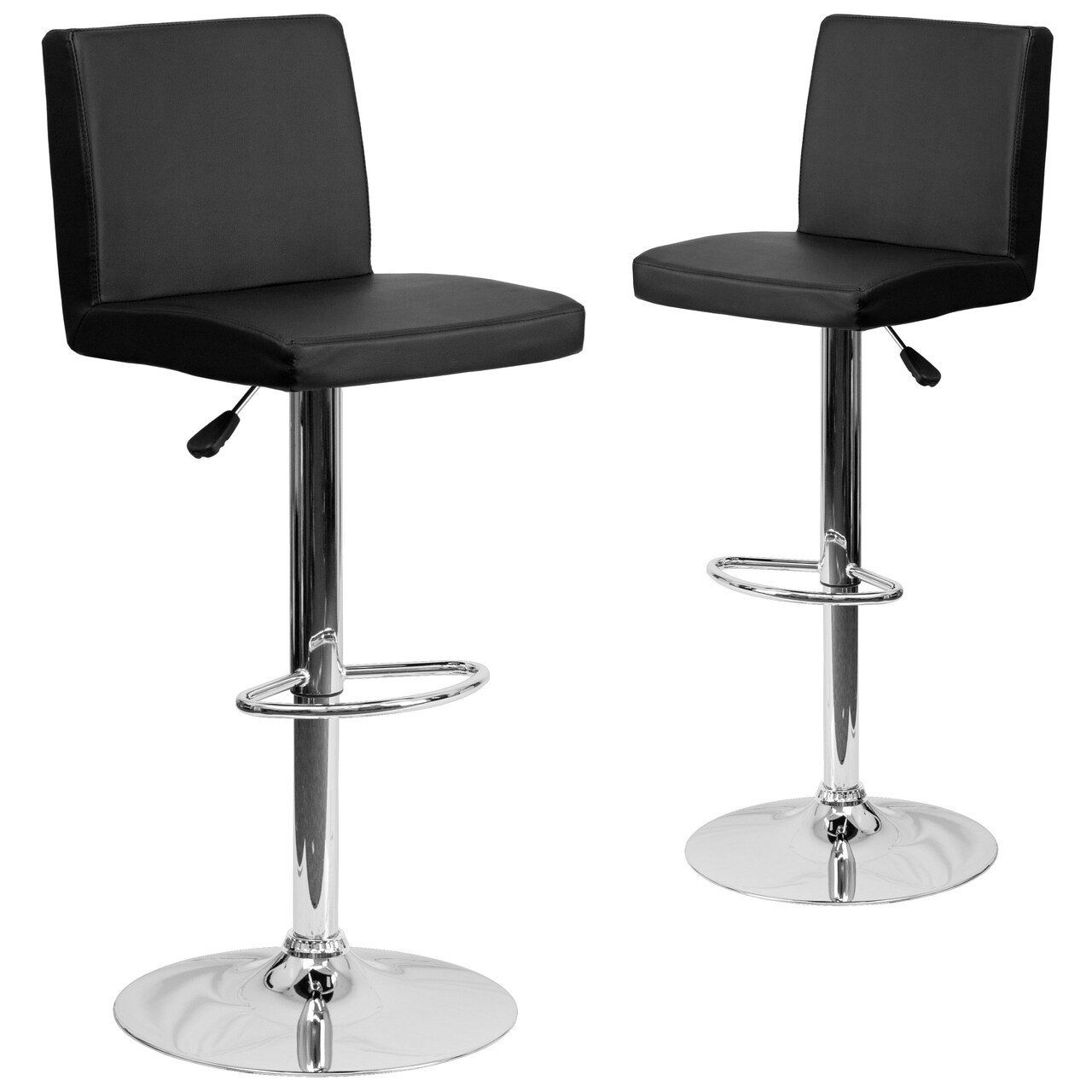 Emma and Oliver 2 Pack Contemporary Vinyl Adjustable Height Barstool with Panel Back and Chrome Base